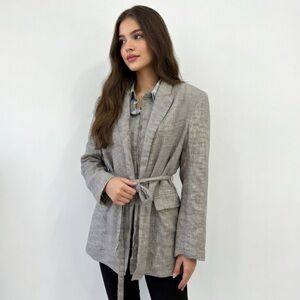Frankie shop women’s menswear inspired linen blazer, oversized fit belted